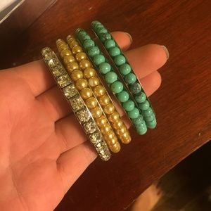 Stackable turquoise, pearl, jewel bracelets